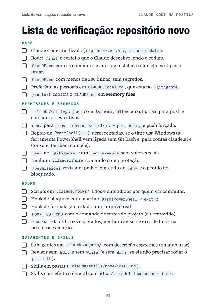 Página 82 do livro: Lista de verificação: repositório novo