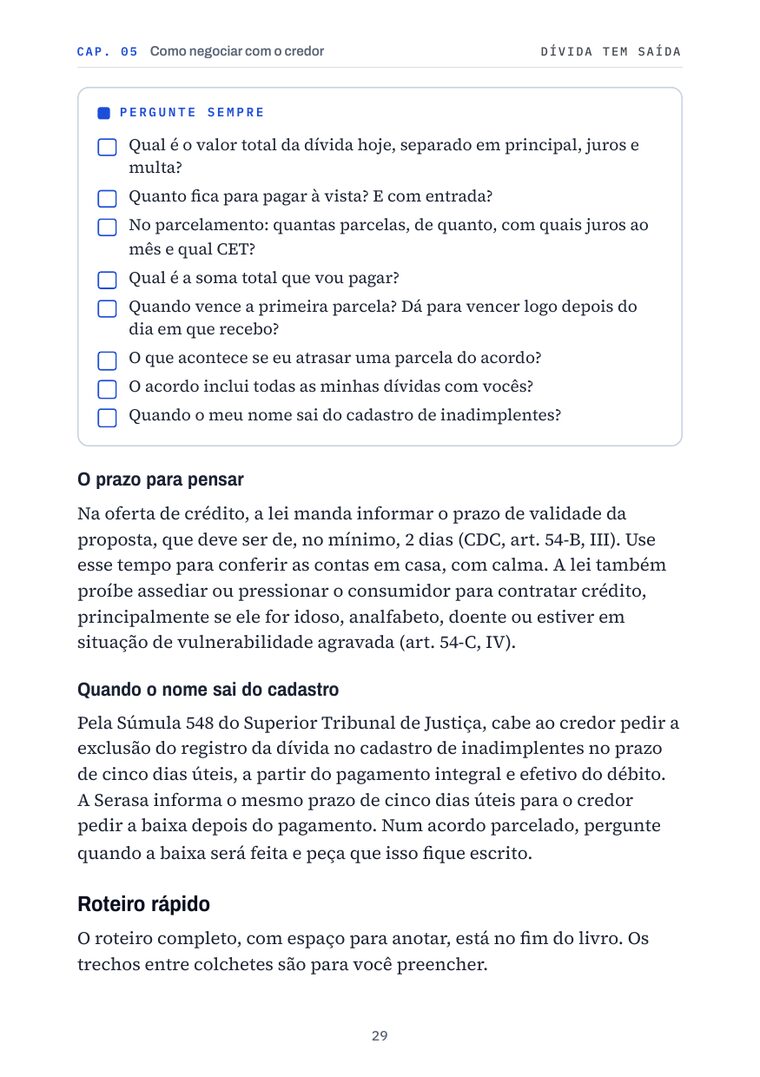 Página 29 do livro: Como negociar com o credor