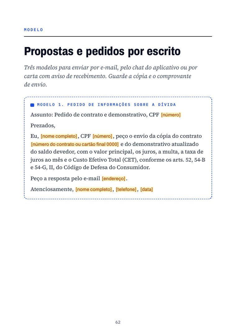 Página 62 do livro: Propostas e pedidos por escrito