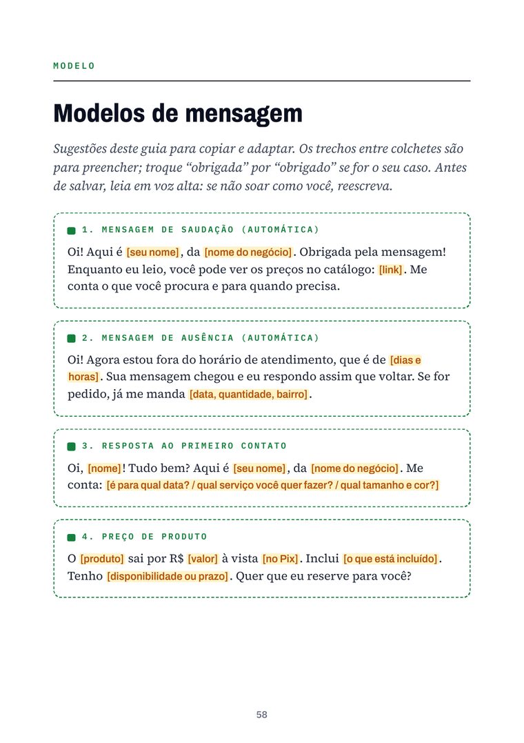 Página 58 do livro: Modelos de mensagem