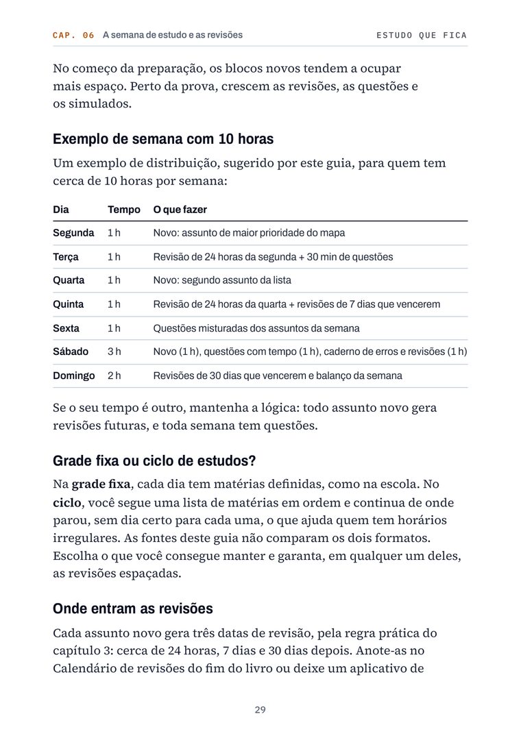 Página 29 do livro: Exemplo de semana com 10 horas